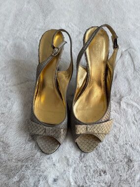 J. Crew Taupe Peep-Toe Slingback Heels with Bow